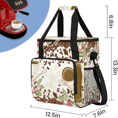 Watercolor Coffee Bean Coffee Maker Carring Bag Cafe Travel Carrying Storage Tote Bag Compatible with Keurig K-Mini or K-Mini Plus Portable Single Serve Coffee Brewer Case with Pockets for K-cup Pods