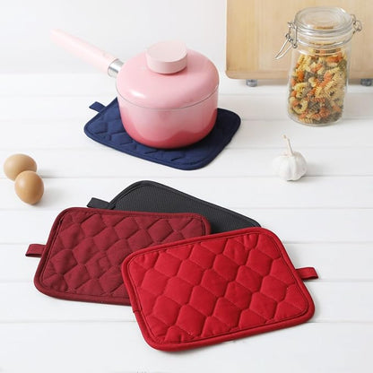 Glynniss Anti-Slip Grip Pot Holder for Kitchen, Cotton Oven Pot Holders Set with Neoprene for Heat Resistant 450F, 7x9 Inches Potholder Machine Washable 2PCS (Wine, 2)
