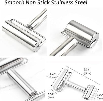 Pastry Pizza Roller, Smooth Non Stick Stainless Steel Rolling Pin Time-Saver Pizza Dough Roller for Home Kitchen Baking Cooking, H Shape Rolling Pins