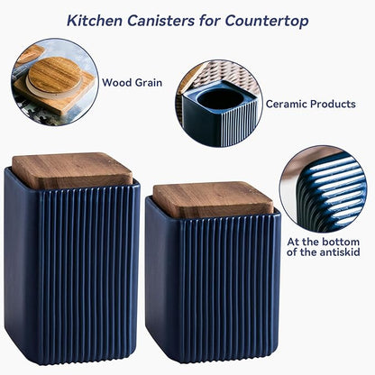 Ceramic Storage Jars Modern Elegant Highly Polished Airtight Storage Canisters with Lid Whiteware Food Stroage Jar for Kitchen Spice Tea Vanilla Sugar Coffee Beans (Blue-1000ML)