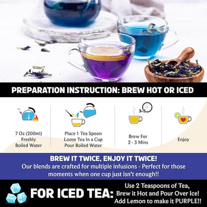BREWIX, Butterfly Pea Flower Herbal Tea Loose Leaf (40+ Cups,1.41oz/40g) | Caffeine Free | Premium Dried Butterfly Pea Flowers For Blue & Purple Drinks, Food Coloring