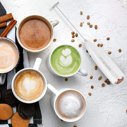 SIMPLETASTE Milk Frother Handheld Battery Operated Electric Foam Maker, Drink Mixer with Stainless Steel Whisk and Stand for Cappuccino, Bulletproof Coffee, Latte