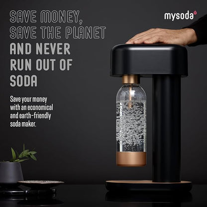 Mysoda Ruby 2 Sparkling Water Maker - Soda Streaming Machine Silent Carbonated Water Machine Robust Long-Lasting Aluminium Soda Maker 1L Water Bottle Without CO2 Cylinder - Black Silver Soda Machine