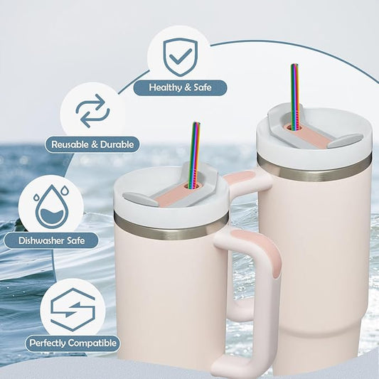 for Stanley Quencher 40oz Tumbler 6x Metal Stainless Steel Straws, 12inch Replacement Extra Long/Tall Straws for Stanley Cup 40oz Drinking Reusable Accessories (6x Straight, Colorful)