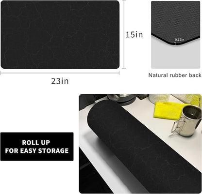 Golener Coffee Bar Mat,Under Coffee Maker Mat,23"x15"Coffee Tray Mat Under Coffee Machine,Rubber Coffee Maker Mat,Under Appliance Mats,Silicone Hot Mat for Coffee Machine,Dish Drying Mat, Marble Black