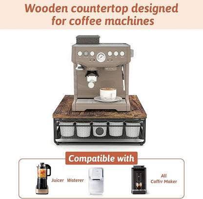 Coffee Pod Storage Drawer,with Sliding Baskets,Coffee Pod Holders for K Cups,35 Capacity Coffee Capsules Storage Organizer,Under Coffee Pot Storage Drawer,for Home Office, Kitchen (BROWN)