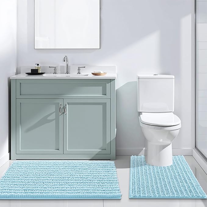 Arotive Luxury Chenille Bathroom Rug Mat, Extra Soft Thick Absorbent Shaggy Bath Rugs, Non-Slip Machine Wash Dry, Plush Bath Mats for Bathroom, Shower and Tub, 47x24, Blue