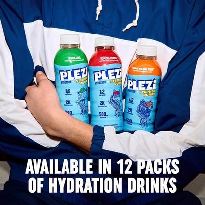 PLEZi Tropical Punch Hydration Drink x Stephen Curry - Sports Drinks with 2X Electrolytes - 500mg Potassium, Low Sugar, No Added Sugar - For Kids & Adults - 16.9 Fl Oz (12 Pack)