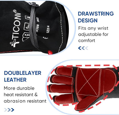 TICONN Welding Gloves, 1000°F Heat-Resistant Fireproof Leather Gloves for Welders, Stick, Forge, Mig, Tig, BBQ, Baking, Oven