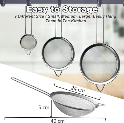 Anaeat Fine Mesh Strainers - Premium Stainless Steel Colander Sieve Sifters, with Durable Mesh and Sturdy Handle, Excellent for Sifting Dry ingredients, Flour, Pastas, Rice, Tea (9.45"）