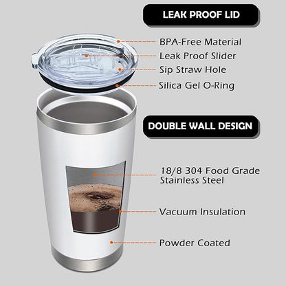 20oz Tumbler Bulk Stainless Steel Tumblers with Lid Vacuum Insulated Double Wall Travel Coffee Mug Powder Coated Tumbler Cup for Hot and Cold Drinks(White, 1 pack)