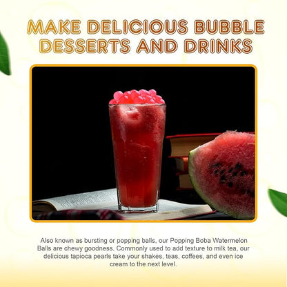 Fanale Watermelon Popping Boba Pearls, Vegan, Non GMO, Gluten Free, Fat Free, Perfect for Bubble Tea, Smoothies, Ice Cream, Desserts, and Beverages.