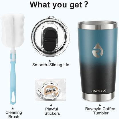 20 oz Coffee Tumbler - Insulated Stainless Steel Travel Mug for Hot/Cold, Spill Proof with BPA-Free Detachable Lid, Coffee Cup Fits Most Car holder, Includes Chic Stickers, Indigo/Black