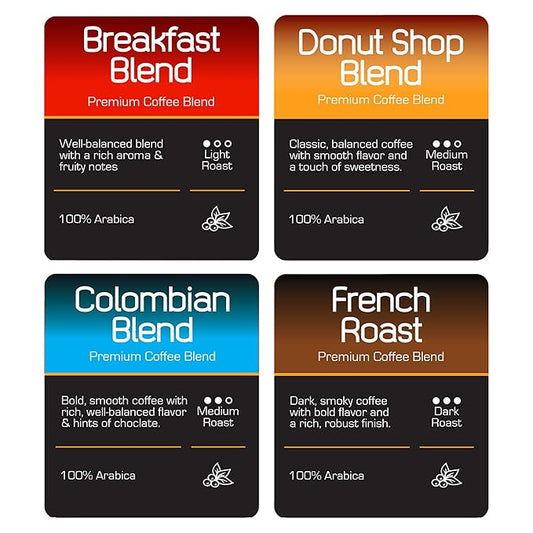 Roast Ridge Single Serve Coffee Pods for Keurig K-Cup Brewers, Variety Pack, Light Roast, Medium Roast, Dark Roast, 100 Count (25 each: Breakfast Blend, Donut Shop, French Roast, Colombian)