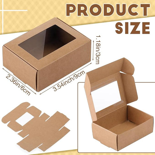Zonon 30 Pcs Soap Boxes for Homemade Packaging, Mini Kraft Treat Boxes with Window for Bakery Candy Soap Making Gift Packaging(3.7 x 2.6 x 1.37 Inch,Brown)