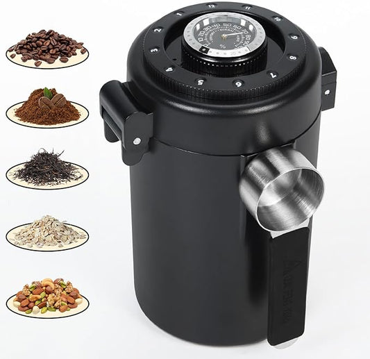 Coffee Canister, Airtight Stainless Steel Kitchen Food Storage Container With Spoon And Date Tracker, For Ground Coffee, Cereal, Bean, Tea,Sugar (black)