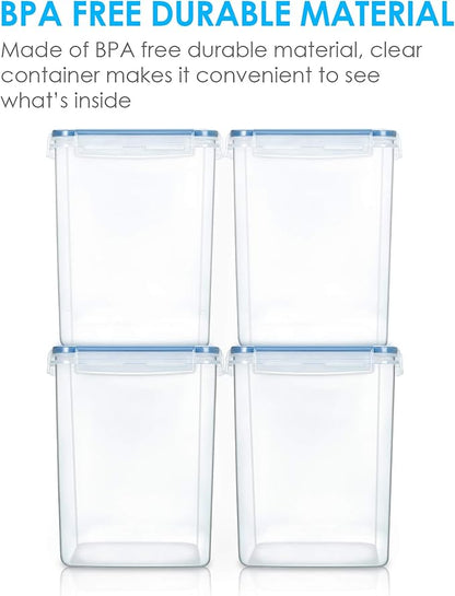 Vtopmart Large Food Storage Containers 5.2L / 175oz, 4 Pieces BPA Free Plastic Airtight Canisters for Flour, Sugar, Baking Supplies, Rice with Lids, 4 Measuring Cups and 24 Labels, Blue