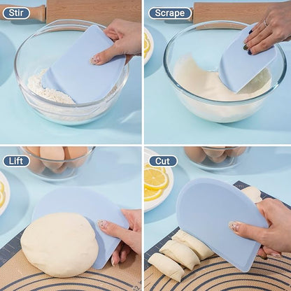 Silicone Dough Scraper with Stainless Steel Sheet, Curved Edge Flexible Bowl Scraper for Baking, Food Grade Silicone Bench Scraper for Sourdough Bread Proofing Basket, 5.98" × 4.3", Blue, SAPID
