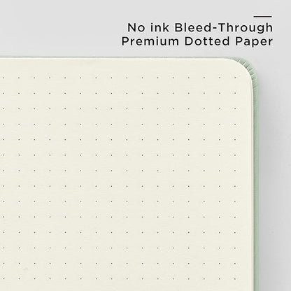 &And Per Se Dotted Journal Notebook, A5 Hardcover Leather Bullet Dotted Journal, 160 Pages 100 gsm Thick Dotted Paper，3 Sheets of Stickers Included - 5.7'' x 8''（Light Green）