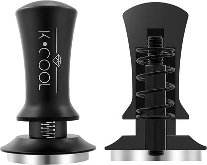 K COOL 51mm Coffee Espresso Tamper, Premium Barista Tools, Calibrated Spring Tamper, 100% Stainless Steel Flat Base Tamper with Scale Mark for Espresso Machine (Black)