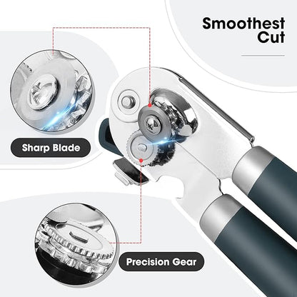 Beneno Can Opener Manual with Magnet, Hand Held Heavy Duty Can Opener with Durable Sharp Blade Smooth Edge, Big Effort-Saving Knob, Soft Grip Rubber Handle, Multifunctional Bottle Opener, Green