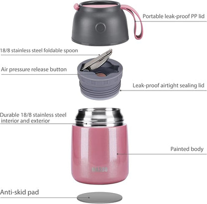 Insulated Thermo Food Jar for Hot & Cold Food for Kids Adult, 17&24 oz Soup Thermal Hot Food Containers for Lunch, Triple Layer Insulation Stainless Steel Food Jar with Spoon (2 Pack Pink)
