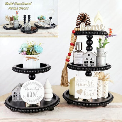 3 Tier Serving Tray， Wood Cupcake Stand，3 Tier Cupcake Stand，Tiered Tray Stand，Wooden Tiered Tray Stand，Suitable for Weddings/Birthdays/Dinners，（Black）.