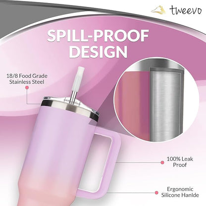40 oz Tumbler With Handle and Straw Made of Stainless Steel - Double Wall Vacuum Insulated Tumbler With Lid - Sweat Proof Easy Grip, BPA-Free, Dishwasher Safe Tumbler (Gradient Purple)