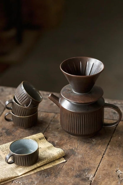Ceramic Pour Over Coffee Maker, Retro Hand Drip Coffee Dripper, Portable Pourover Cone Filter Coffee Brewer for Camping, Travel, Office, Family, Single Serve, Antique Copper Brown