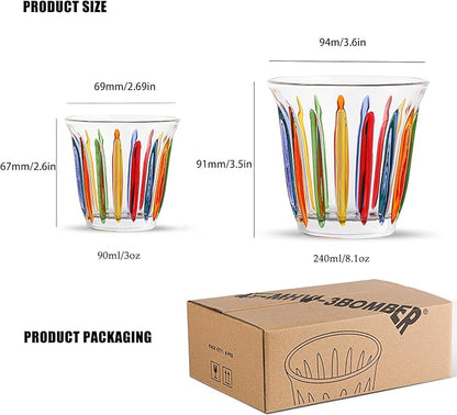 MHW-3BOMBER Shot Glasses Set of 6 Small Glass Cups 3OZ Colored Painted Latte Glasses for Espresso, Whiskey, Vodka, Spirits & Liquors G6191-OS
