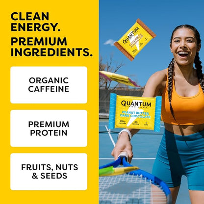 Quantum Energy Square: Energy Bar with Caffeine & 10g Protein. Delicious Healthy Snack On The Go. (Vegan, Gluten-free, Soy-free, Dairy-free) (Peanut Butter Dark Chocolate)