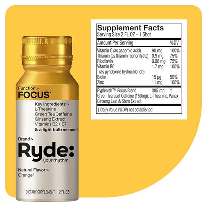Ryde: Discovery Pack | Energize, Focus & Relax Shots | Green Tea Caffeine, Taurine, Ginseng, B Vitamins, L-Theanine, Lemon Balm, Chamomile | 0 Calories, 0 Sugar | Variety Pack – Try Them All (24 Pack)