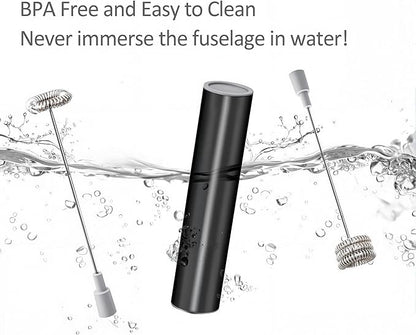 Milk Frother Handheld, Battery Operated Coffee Foamer Drink Mixer with 2 Stainless Steel Electric Whisks for Coffee, Latte, Cappuccino, Hot Chocolate, Protein，Egg Batteries Included,Black