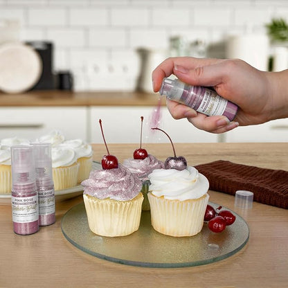 Bakell - Pink Rose Tinker Dust (4g, 1x Mini Spray Pump) Edible Glitter for Food, Desserts, and Beverages!