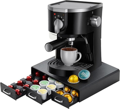 K Cup Holder Drawer 30 Pods Capacity, Three Drawers Design for Nespresso Pods Holder, Coffee Pod Holder Compatible With Keurig Pod Organizer&Nespresso/K-Cup/Vertuo Pod Holder, Black