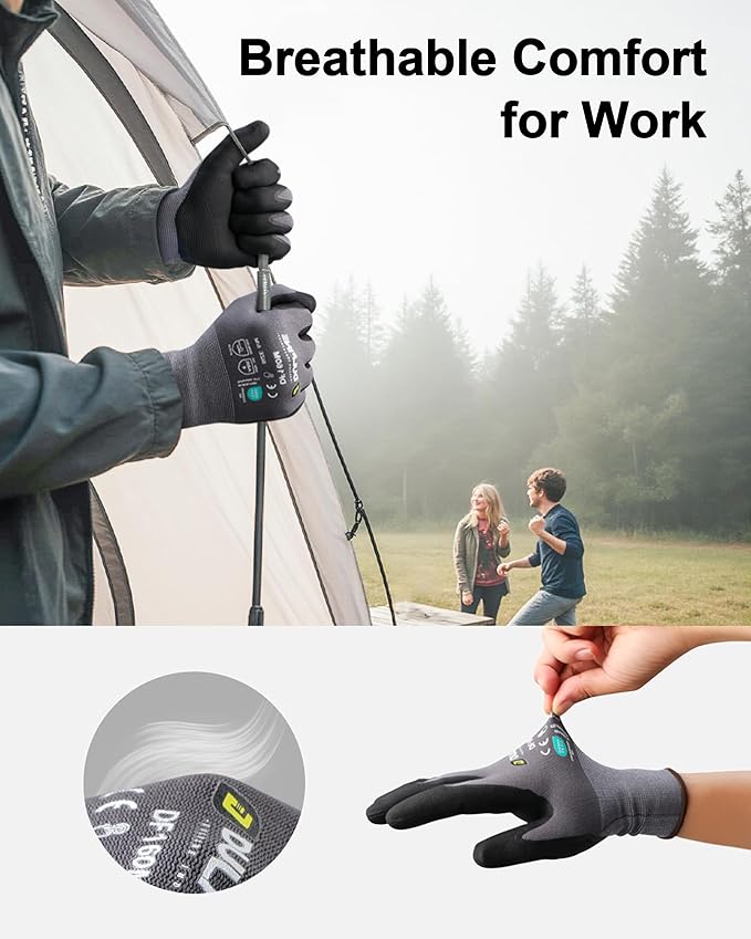 DULFINE Safety Work Gloves MicroFoam Nitrile Coated-6 Pairs Pack,Seamless Knit Nylon Glove with Black Micro-Foam Nitrile Grip,Ideal for General Purpose,Automotive,Home Improvement,Painting(XX-Large)