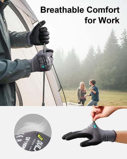DULFINE Safety Work Gloves MicroFoam Nitrile Coated-6 Pairs Pack,Seamless Knit Nylon Glove with Black Micro-Foam Nitrile Grip,Ideal for General Purpose,Automotive,Home Improvement,Painting(Medium)