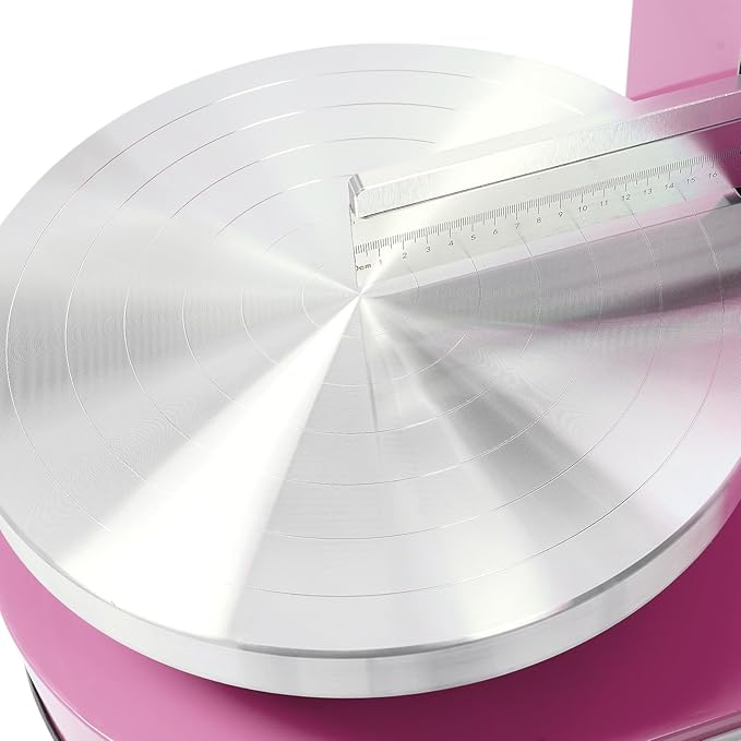 Cake Decorating Machine, 200W Cake Cream Spreading Machine 60-320rpm Rotating Speed Automatic Cake Cream Spreading Machine with LCD Display for 4-12 inch Cakes (Pink)