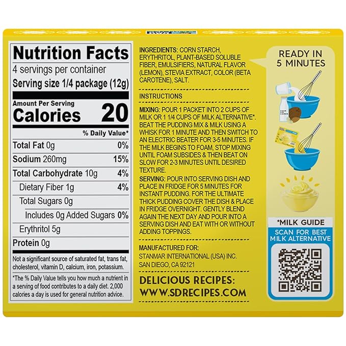 Simply Desserts Lemon Instant Pudding, Sugar-Free, 6-Pack – Healthy Dessert, Keto Snacks, Vegan & Diabetic-Friendly, Kosher, 1.7 Oz Ea