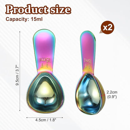 uxcell 2Pcs Stainless Steel Coffee Scoop, 15ml Short Handle Measuring Spoon for Ground Coffee Tea Sugar Kitchen Gifts, Illusion