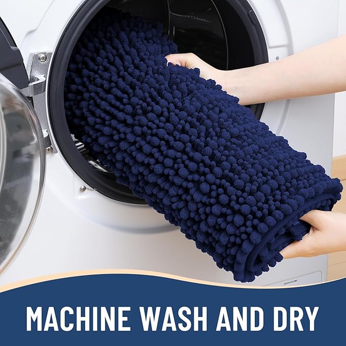 Arotive Luxury Chenille Bathroom Rug Mat, Extra Soft Thick Absorbent Shaggy Bath Rugs, Non-Slip Machine Wash Dry, Plush Bath Mats for Bathroom, Shower and Tub, 70x24, Navy