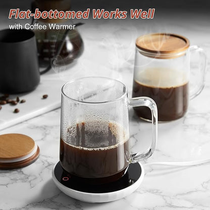 Glass Coffee Mugs, 16 oz Glass Coffee Cups with Acacia Wood Lids, Clear Borosilicate Glass Mugs with Handles for Cappuccino, Tea, Latte, Hot/Cold Beverages, Wine, Americano, Set of 2
