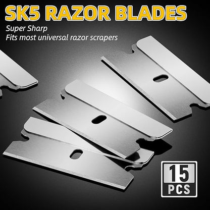DIYSELF 1 Pack Razor Blade Scraper with 15 Extra Blades, Scraper Tool for Cleaning Window, Paint, Cooktop, Oven, Glass Stove Top Scraper, Razor Scraper with Buit-In Blade Storage (Pink)