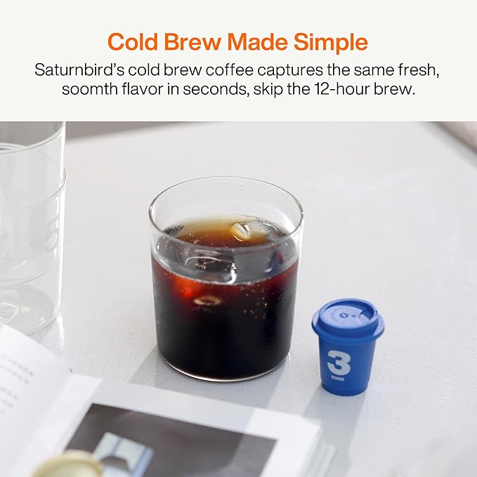 SATURNBIRD Coffee Instant Cold Brew, Light-Medium Roast, Woody & Smooth Blend of 100% Specialty Arabica, Enjoy Hot or Cold, Freeze Dried Iced Coffee, 24 Single Servings for Home, Travel, Office (NO.2)