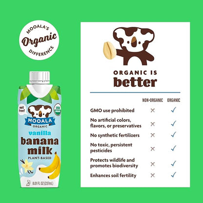 Mooala - Organic Vanilla Bananamilk, Lunchbox Friendly, Shelf-Stable, Non-Dairy, Nut-Free, Plant-Based Beverage, On the Go 12 Pack