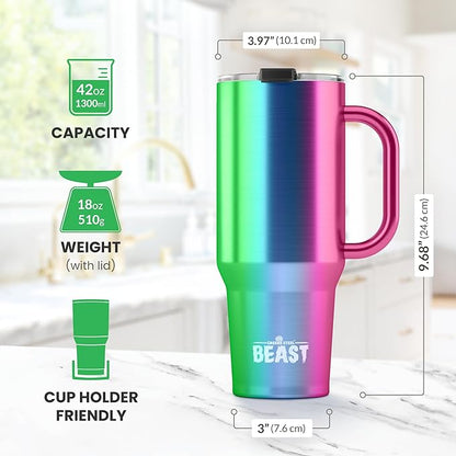 Beast 42 oz Tumbler Stainless Steel Vacuum Insulated Coffee Ice Cup Double Wall Travel Flask (Rainbow)