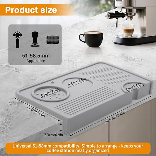 Espresso Tamping Mat, Coffee Tamper Mat, 10.4×5.6 In Silicone Coffee Matt for Counter, Espresso Machine Accessories, Waterproof and Heat Resistant Tamp Mats for Espresso Coffee Station(Grey)