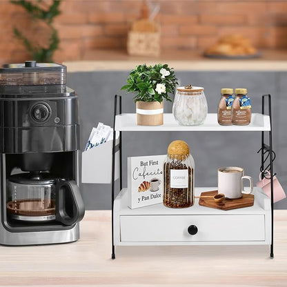 Coffee Bar Accessories and Organizer Countertop, Coffee Station Organizer Kitchen Counter Shelf Organizer, Coffee Condiment Storage, Cup Lid Holder Countertop Shelf for Bathroom