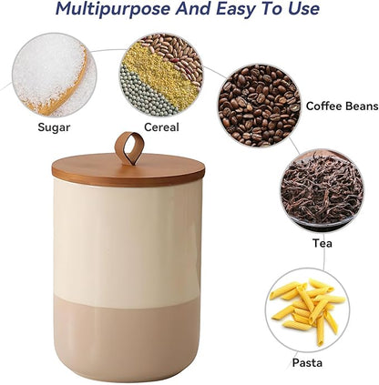 Coffee Canister, Ceramic Food Storage Jars with Lids Salt Matcha Container Brown Sugar Container Bowl for Kitchen Tea, Coffee Beans, Spice (#001Khaki-27oz/800ml)