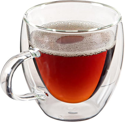 Restaurantware-Forma Professional 5.1 Ounce Glass Coffee Cups, 2 Insulated Coffee Cups With Handle - Dishwashable, Reusable, Clear Double Wall Beverage Tumblers, Freezable, For Hot Or Cold Beverages